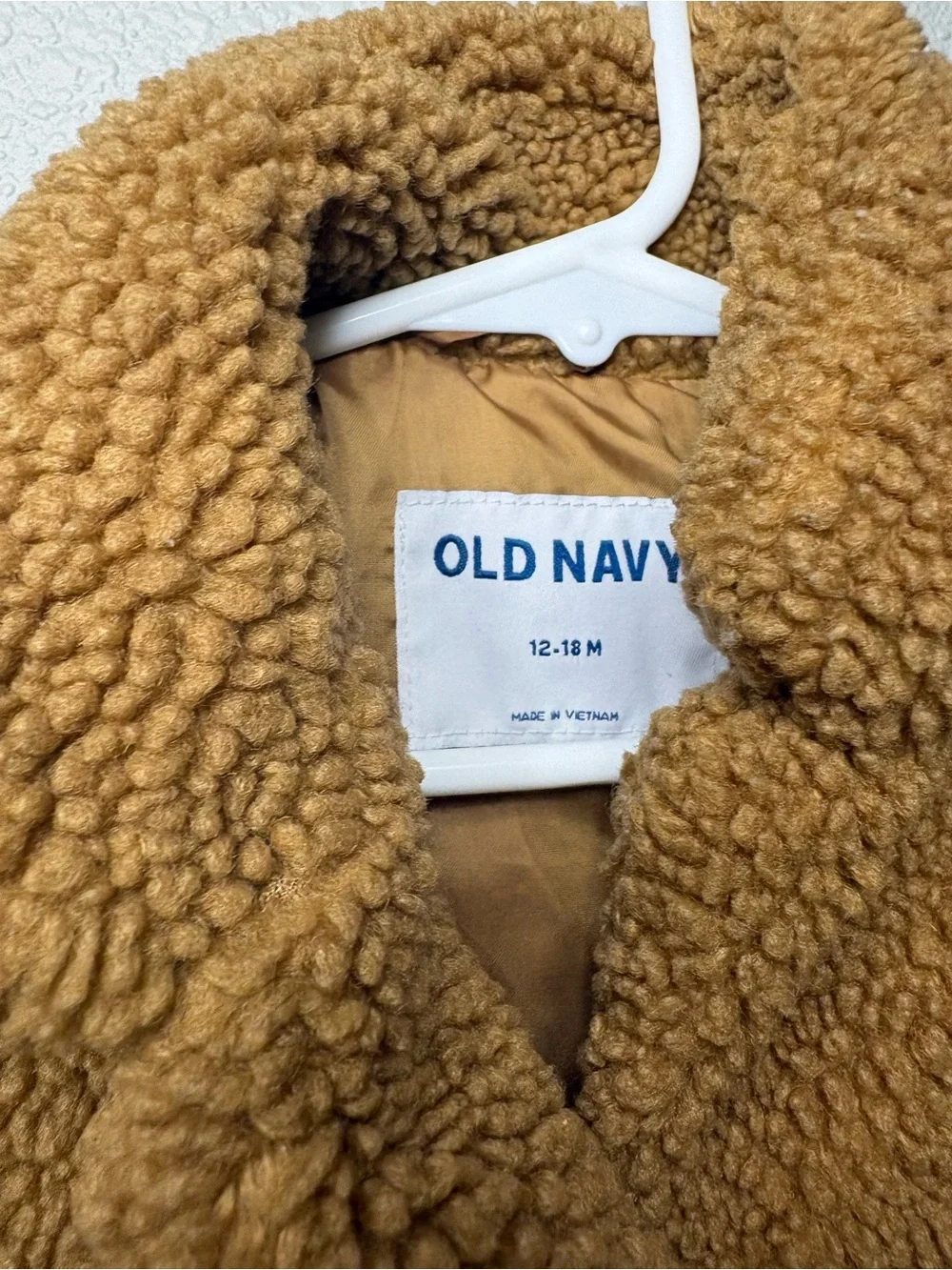 Old Navy Toddler Teddy Sherpa Coat 12-18 Months Brown Button Front Jacket EUC